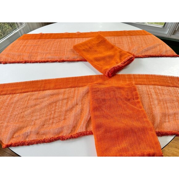 Vintage 70s cafe curtains, pumpkin orange, set of 2 panels and 1 valance - Picture 3 of 8